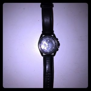 Mens Watch, Black genuine leather strap.